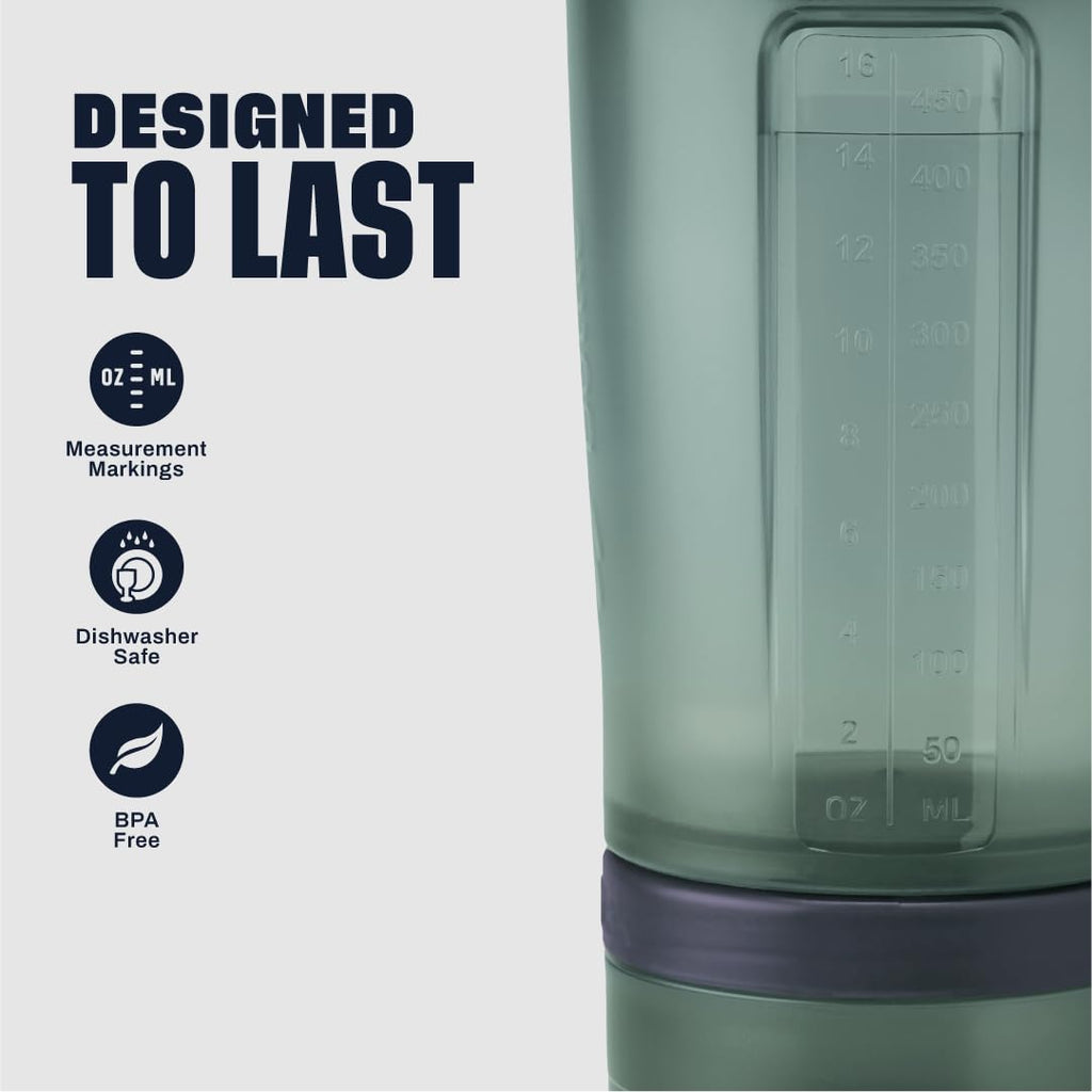 BlenderBottle Shaker Bottle with Pill Organizer and Storage for Protein Powder, Classic V2 ProStak System, 22-Ounce, Smoke Grey