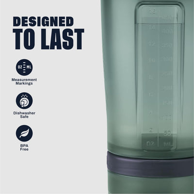 BlenderBottle Shaker Bottle with Pill Organizer and Storage for Protein Powder, Classic V2 ProStak System, 22-Ounce, Smoke Grey