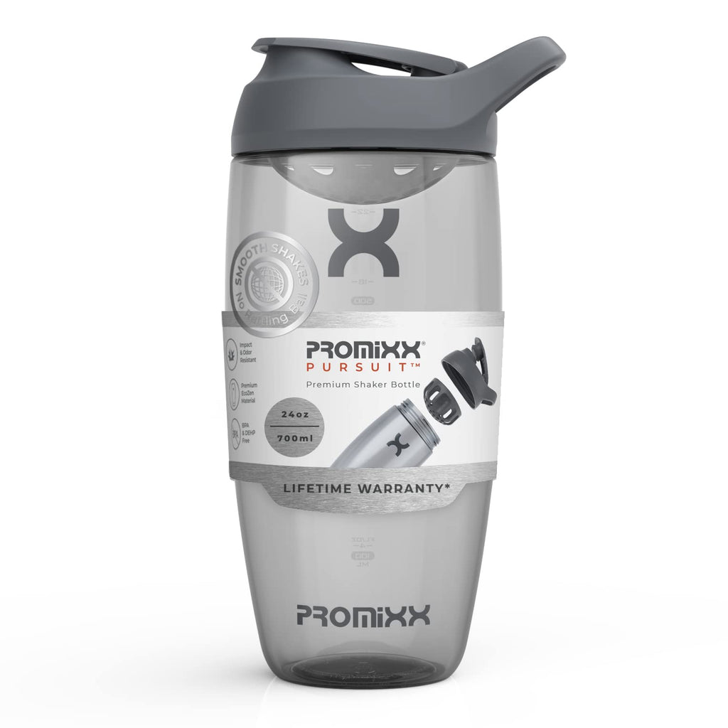 Promixx Pursuit Protein Shaker Bottle (24 oz) – Silent No-Ball Mixer, Leak-Proof Lid, BPA/BPS & Phthalate-Free ECOZEN – Easy-Clean Shaker Cup for Protein Shakes, Pre & Post-Workout Smoothies