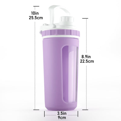 BYLWORKOUT Glass Shaker Bottle Holds upto 28oz | No Blending Ball or Whisk | Removable Plastic Mixer Included | Portable Drink Water Bottle Glass with Silicone Sleeve (White)
