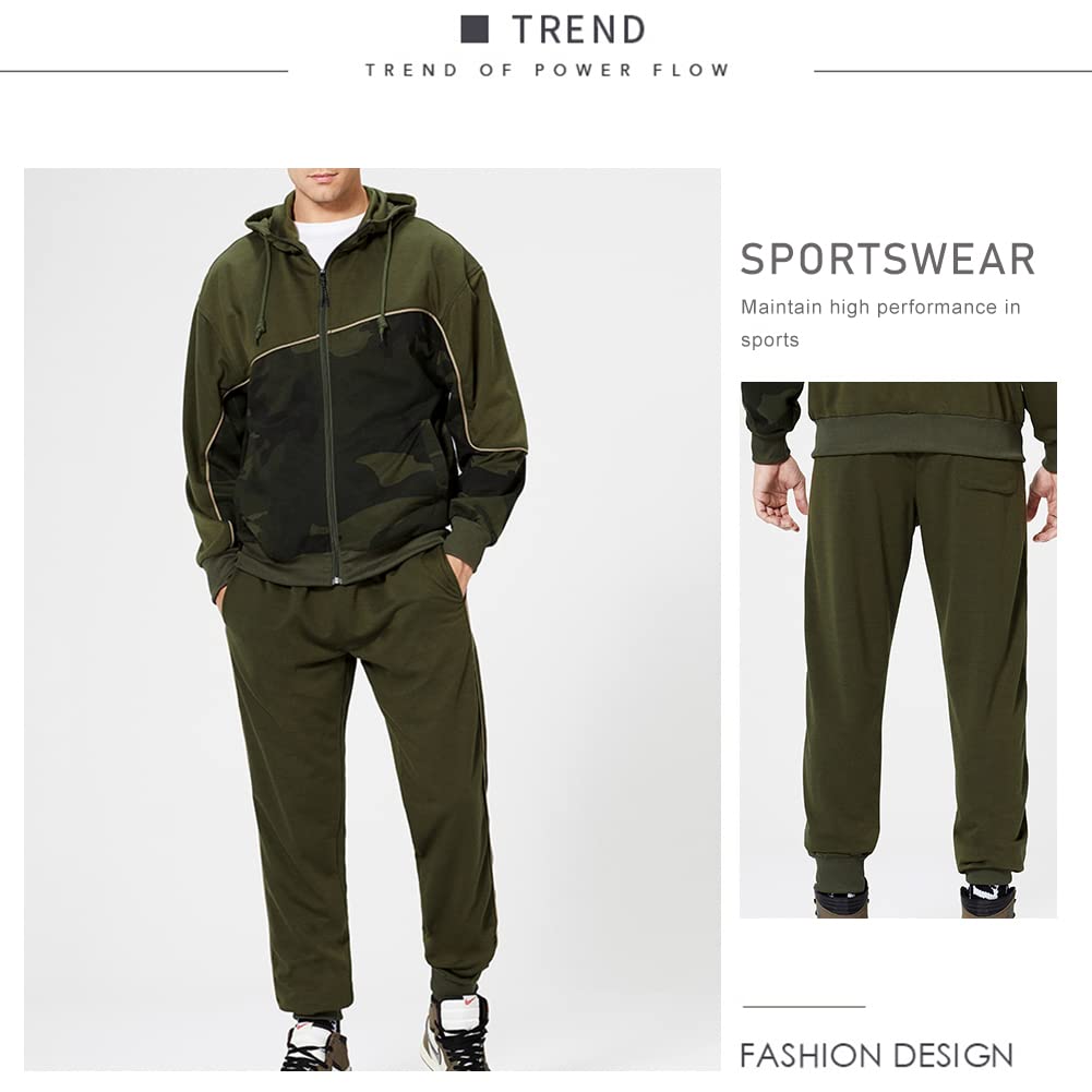 DUOFIER Men's Hooded Athletic Tracksuit Casual Full Zip Jogging Sweatsuits