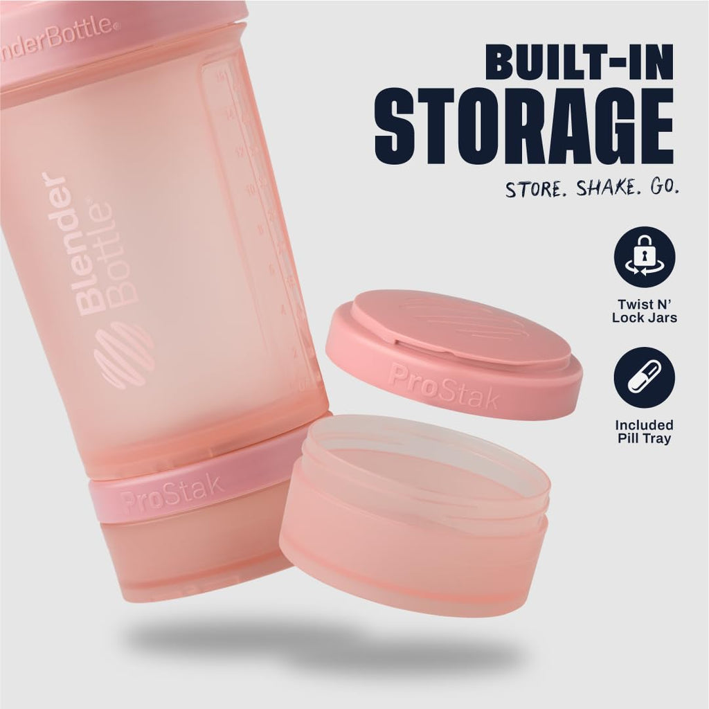 BlenderBottle Shaker Bottle with Pill Organizer and Storage for Protein Powder, Classic V2 ProStak System, 22-Ounce, Smoke Grey