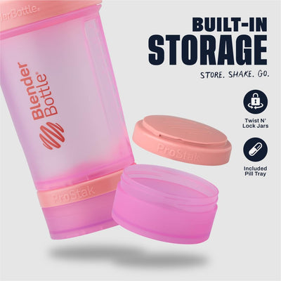 BlenderBottle Shaker Bottle with Pill Organizer and Storage for Protein Powder, Classic V2 ProStak System, 22-Ounce, Smoke Grey
