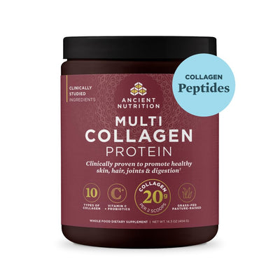 Ancient Nutrition Collagen Powder Protein with Probiotics, Unflavored Multi Collagen Protein with Vitamin C, 45 Servings, Hydrolyzed Collagen Peptides Supports Skin and Nails, Gut Health, 16oz
