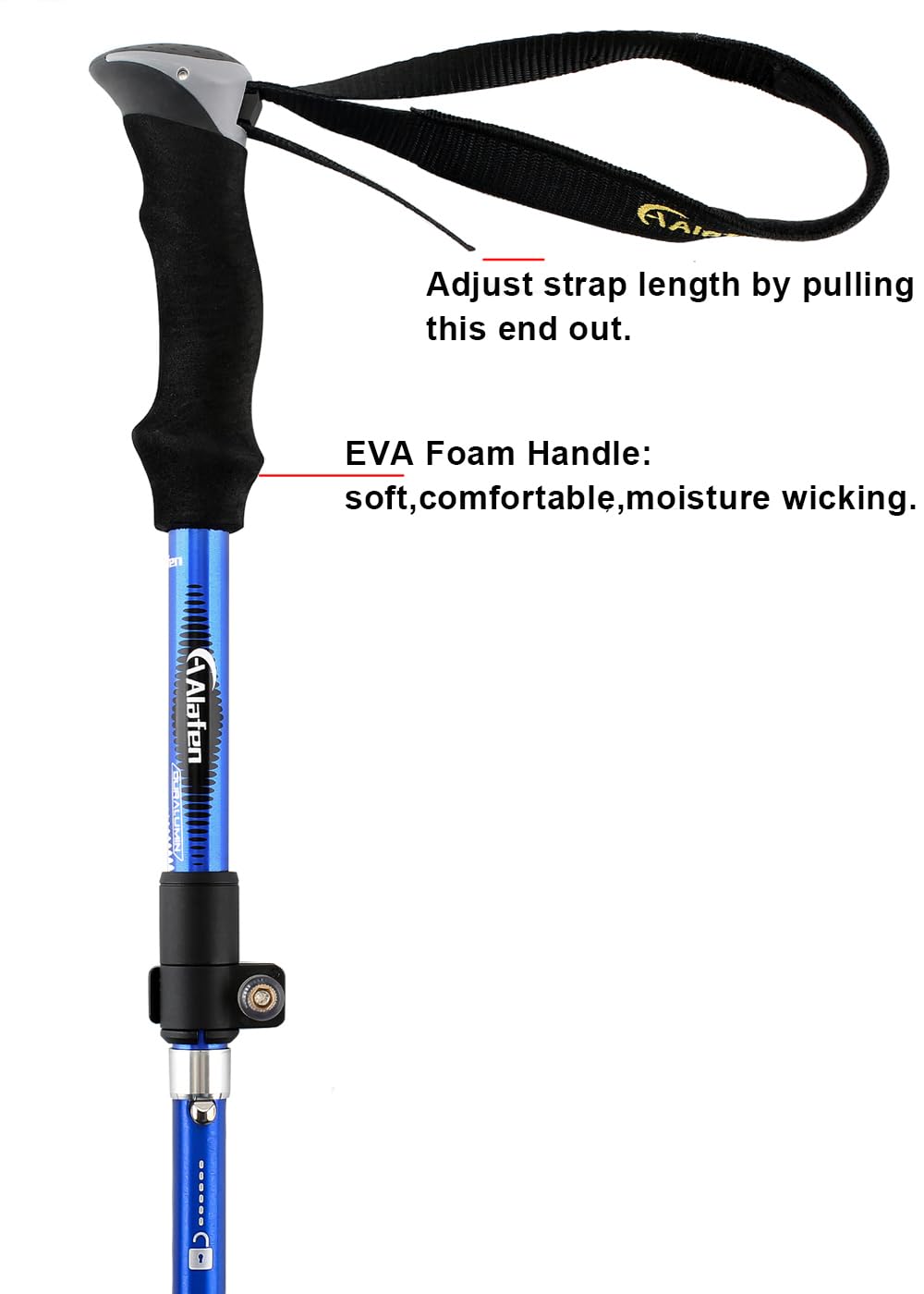 Aluminum Collapsible Ultralight Travel Trekking Hiking Pole for Men and Women (Fits 5'3" - 6'2")