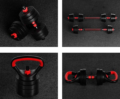 OLIXIS Adjustable Dumbbell Set, 4 IN 1 Changeable Dumbbells, Barbell, Kettlebells and Push Up Stand, Multi-Functional Exercise and Fitness for Home Gym