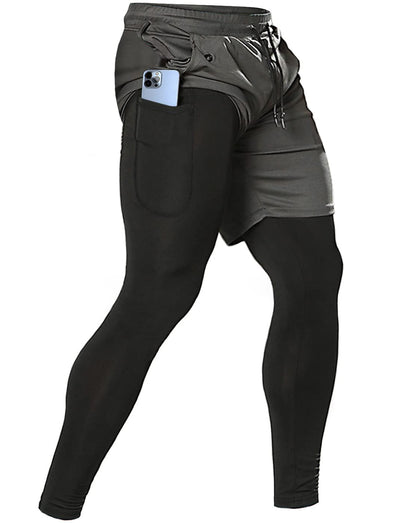 Aolesy Men's 2 in 1 Running Pants, Gym Workout Compression Pants for Men Training Athletic