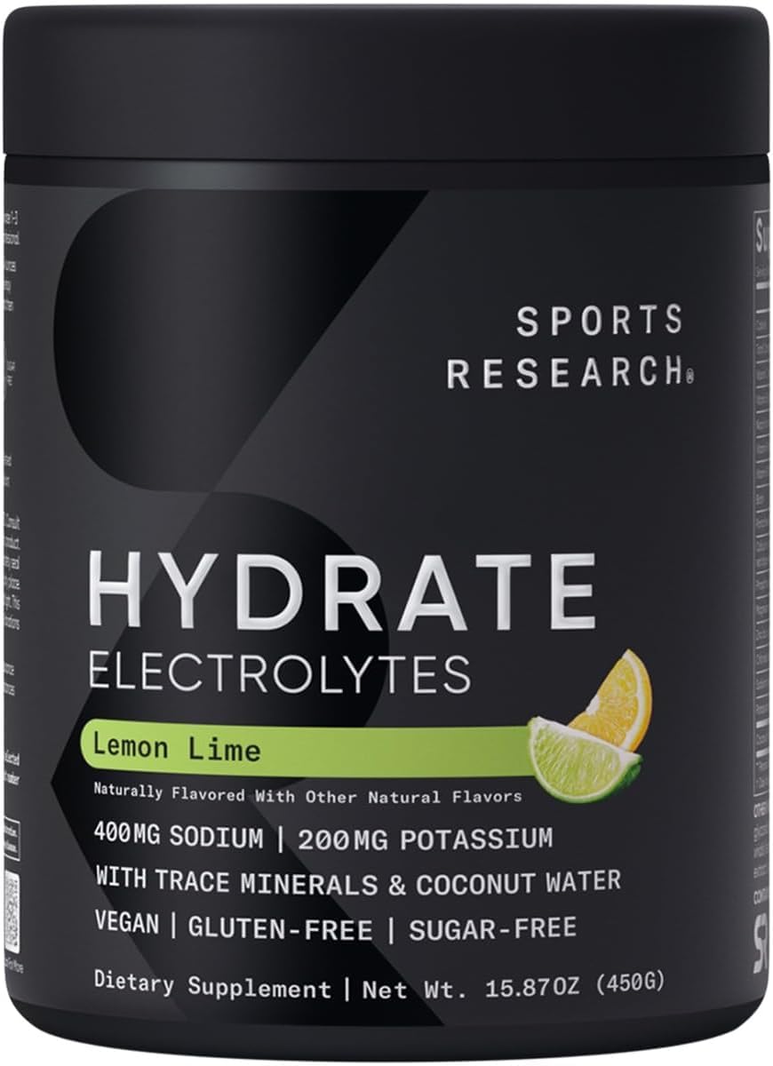 Sports Research® Hydrate Electrolytes Powder - Sugar-Free & Naturally Flavored with Vitamins, Minerals, and Coconut Water - Supports Hydration - Raspberry Lemonade - 90 Servings