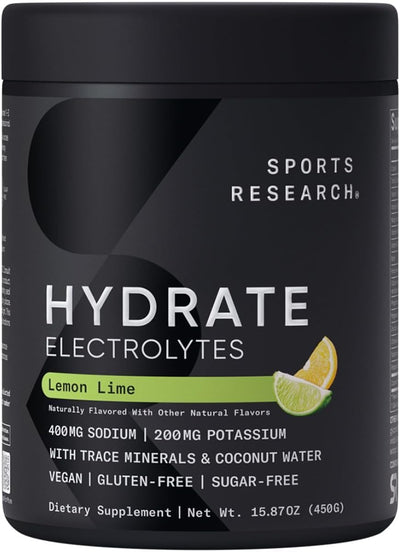 Sports Research® Hydrate Electrolytes Powder - Sugar-Free & Naturally Flavored with Vitamins, Minerals, and Coconut Water - Supports Hydration - Raspberry Lemonade - 90 Servings