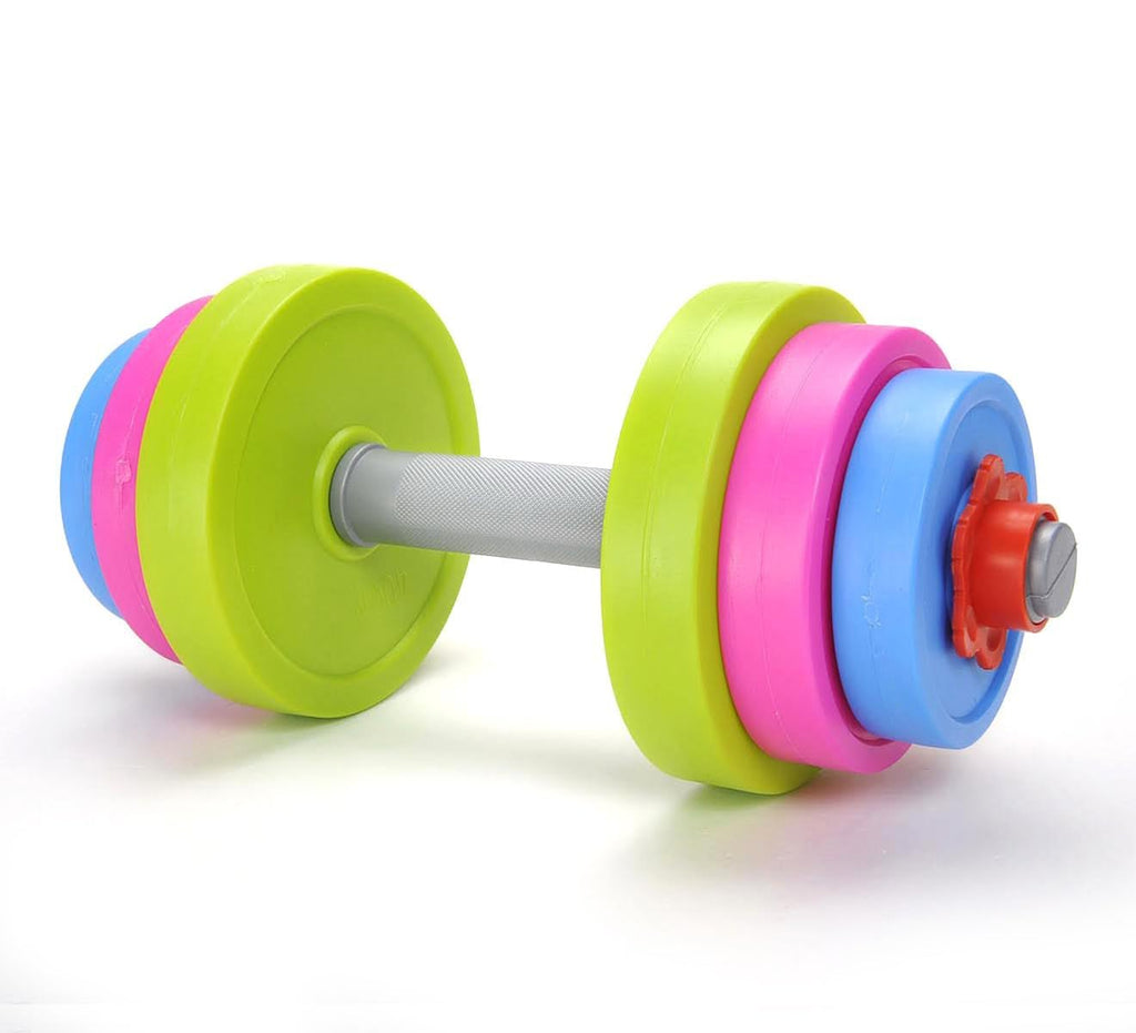 Kids Workout Dumbbell Weights Set - Toddler Toy Gym Equipment for Pretend Play Lifting, Exercise & Fitness - Adjustable Fill with Sand or Water