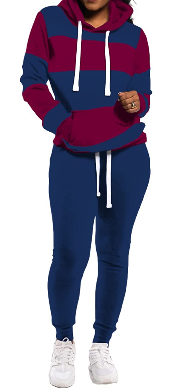 TOPONSKY Womens 2 Piece Tracksuit Long Sleeve Warm Up Outfit Patchwork Pants Set