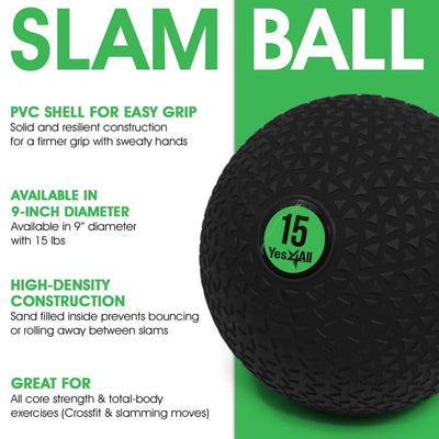 Yes4All Upgraded Fitness Slam Medicine Ball 10lbs for Strength, Power Workout | Exercise, Workout Ball | Orange Beast