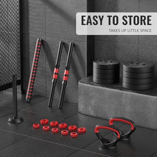 OLIXIS Adjustable Dumbbell Set, 4 IN 1 Changeable Dumbbells, Barbell, Kettlebells and Push Up Stand, Multi-Functional Exercise and Fitness for Home Gym