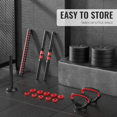 OLIXIS Adjustable Dumbbell Set, 4 IN 1 Changeable Dumbbells, Barbell, Kettlebells and Push Up Stand, Multi-Functional Exercise and Fitness for Home Gym