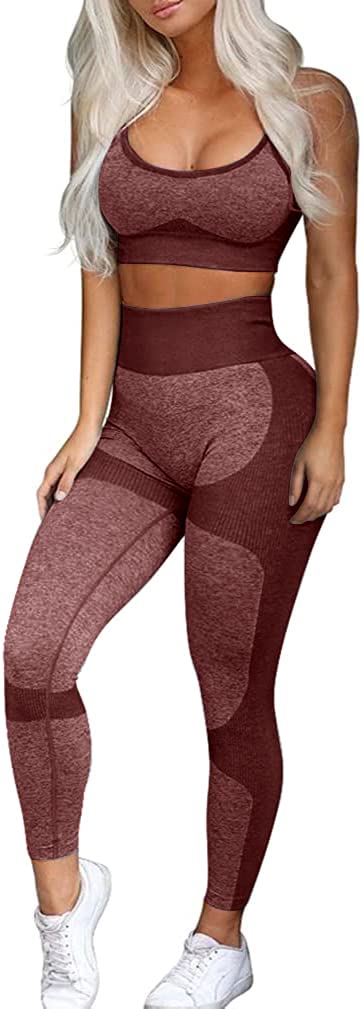 OLCHEE Women’s Workout Sets 2 Piece - Seamless Yoga Leggings and Cross-Strap Sports Bra Gym Outfits Activewear Matching Set