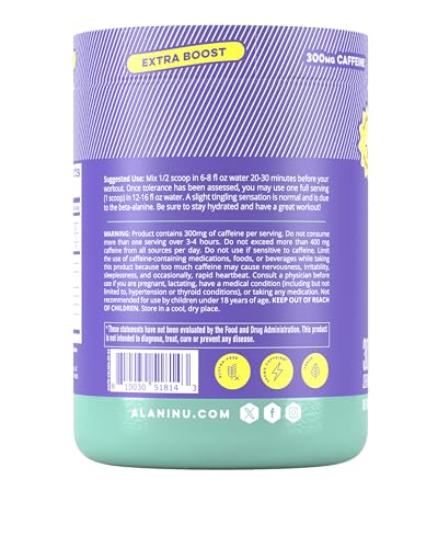 Alani Nu Pre Workout+ Powder Frozen Lemonade, Extra Boost, Sugar Free, 300mg Caffeine, L-Theanine, Beta-Alanine, Citrulline, 30 Servings
