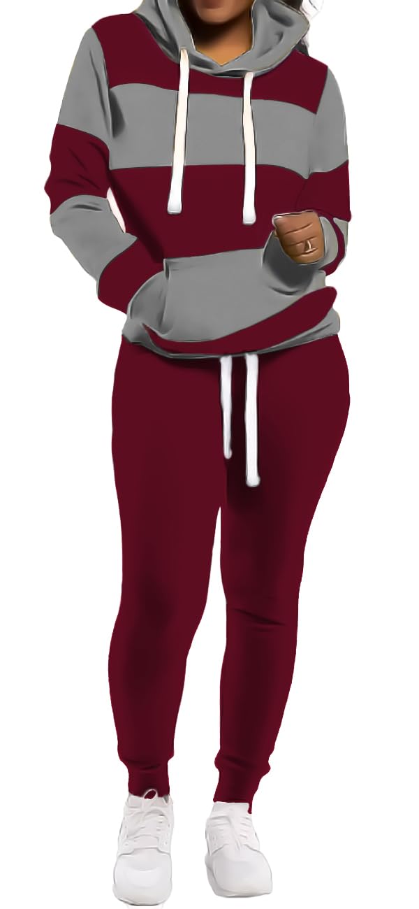 TOPONSKY Womens 2 Piece Tracksuit Long Sleeve Warm Up Outfit Patchwork Pants Set