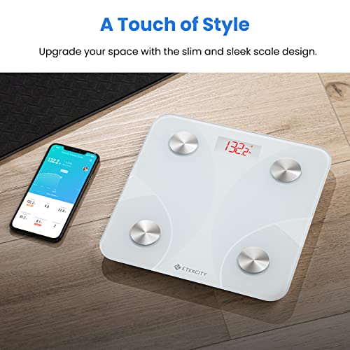 Etekcity Smart Rechargeable Scale for Body Weight, BMI, Fat, Muscle Mass, FSA&HSA Eligible, Digital Bathroom Scale with 13 Metrics, Secret Mode, Bluetooth Connect to Free Apps, Rainbow White