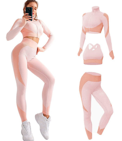 3pcs Seamless Outfit Workout Sets Gym for Women, Fitness Sports School Running Clothes Yoga Sportswear