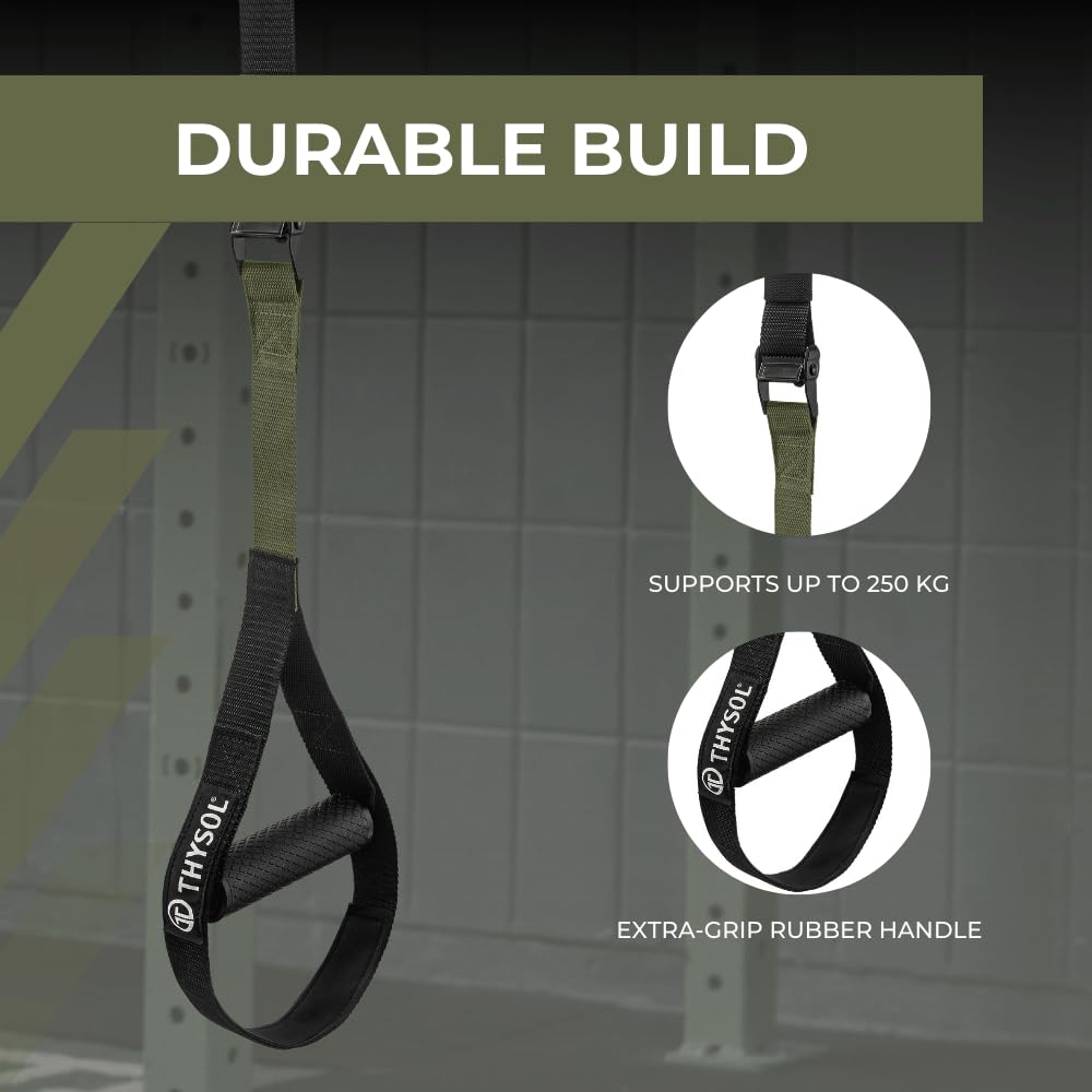THYSOL® Resistance Trainer Pro Xtreme Straps Army | Sling Trainer Set with Adjustable Door Anchor | Fitness Home Workouts - Suitable for Travelling & for Training Indoor & Outdoor