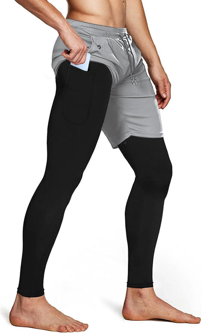 Aolesy Men's 2 in 1 Running Pants, Gym Workout Compression Pants for Men Training Athletic