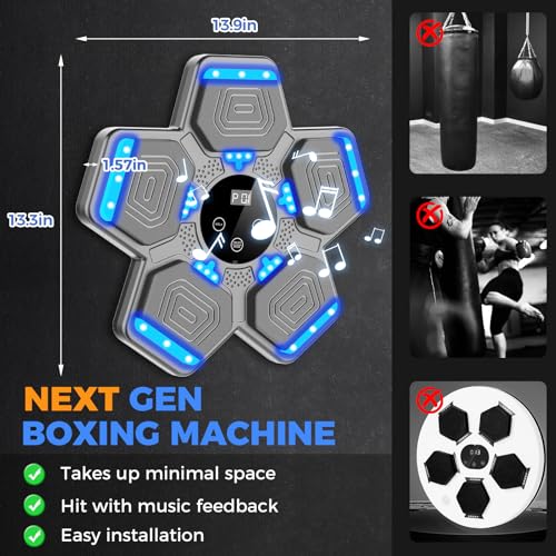2025 Music Boxing Machine for Adults and Kids, Smart Bluetooth Boxing Training Equipment with Gloves Wall Mounted, Workout Punching Machine for Home,Office and Gym