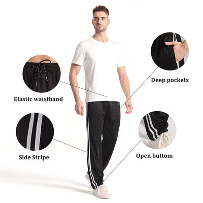 ZH 3 Pack Men's Sweatpants Open Bottom Joggers Lightweight Quick Dry Athletic Pants with Pockets for Workout & Lounge