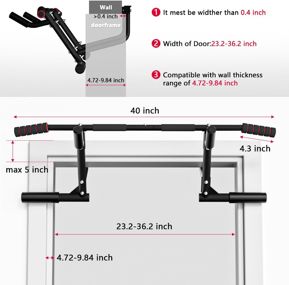 ONETWOFIT 2025 Upgrade Multi-Grip Pull Up Bar for Doorway - 460 lbs Heavy Duty Chin-Up Bar for Home Gym Exercise, Door Frame Pull Up Bar for Almost All Doors