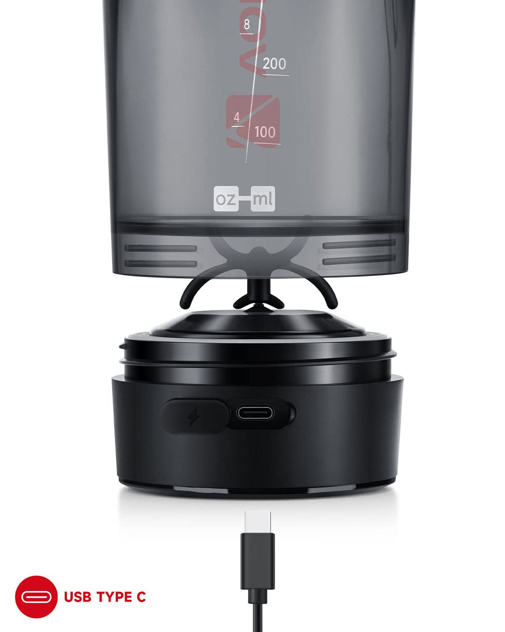 VOLTRX Electric Protein Shaker Bottle - USB Rechargeable Mixer Cup for Shakes and Meal Replacements, BPA-Free Tritan, 24oz