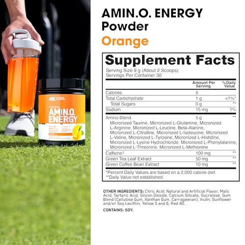 Optimum Nutrition Amino Energy - Pre Workout with Green Tea, BCAA, Amino Acids, Keto Friendly, Green Coffee Extract, Energy Powder - Watermelon, 30 Servings (Packaging May Vary)