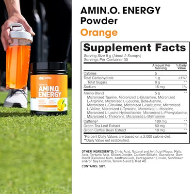 Optimum Nutrition Amino Energy - Pre Workout with Green Tea, BCAA, Amino Acids, Keto Friendly, Green Coffee Extract, Energy Powder - Watermelon, 30 Servings (Packaging May Vary)