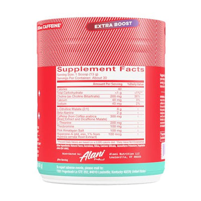 Alani Nu Pre Workout+ Powder Frozen Lemonade, Extra Boost, Sugar Free, 300mg Caffeine, L-Theanine, Beta-Alanine, Citrulline, 30 Servings