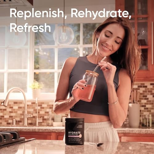 Sports Research® Hydrate Electrolytes Powder - Sugar-Free & Naturally Flavored with Vitamins, Minerals, and Coconut Water - Supports Hydration - Raspberry Lemonade - 90 Servings