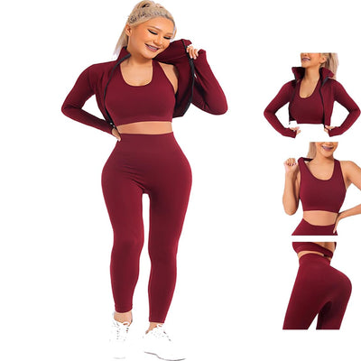 3pcs Seamless Outfit Workout Sets Gym for Women, Fitness Sports School Running Clothes Yoga Sportswear