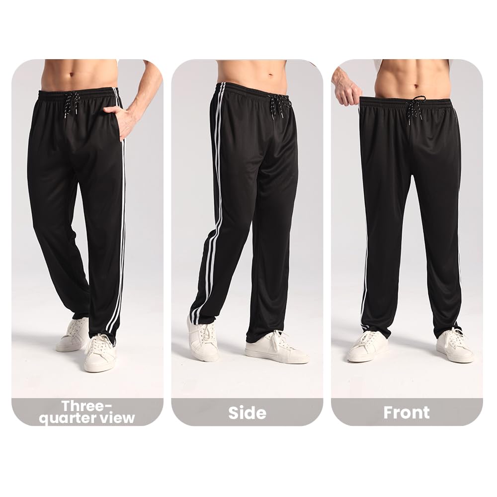 ZH 3 Pack Men's Sweatpants Open Bottom Joggers Lightweight Quick Dry Athletic Pants with Pockets for Workout & Lounge