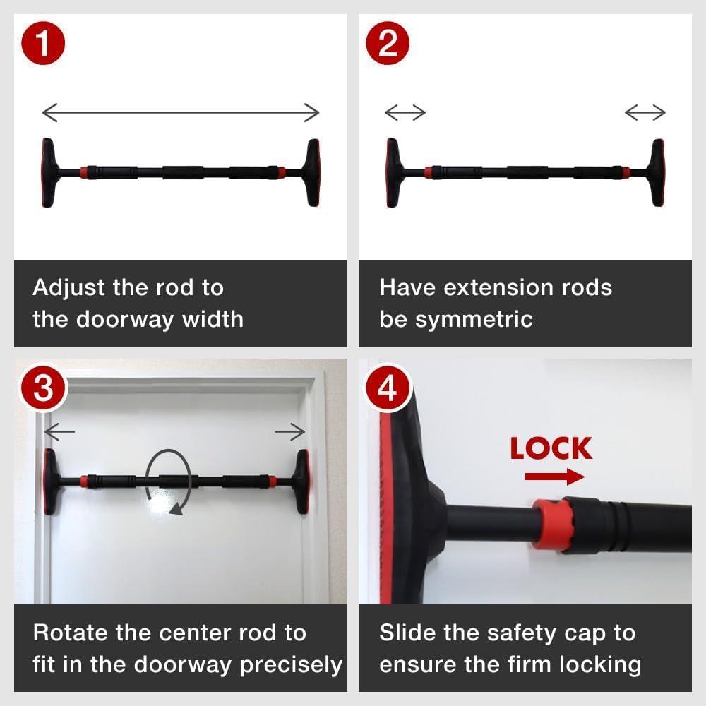 Japard Pull Up Bar for Doorway, Strength Training without Screws, Adjustable Door Frame 27"-41" Width, No-Damage Hanging Equipment for Home Gym, Upper Body Workout