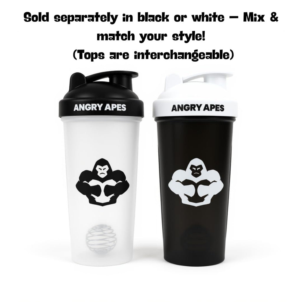 Angry Apes 28 oz Shaker Bottle – BPA-Free Tritan, Leak-Proof Flip Cap, Aluminum Mixer Ball & Measurement Scale – White Variant with Black Logo (white)