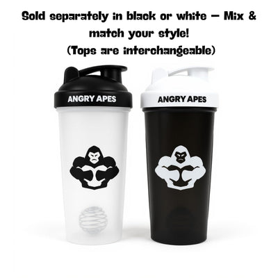 Angry Apes 28 oz Shaker Bottle – BPA-Free Tritan, Leak-Proof Flip Cap, Aluminum Mixer Ball & Measurement Scale – White Variant with Black Logo (white)