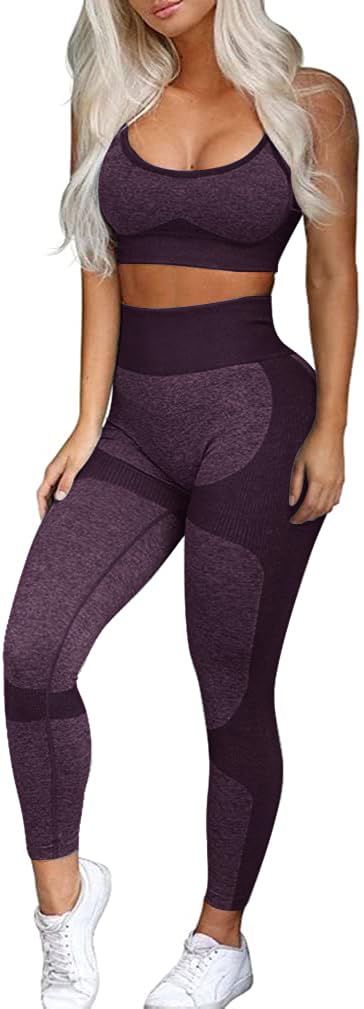 OLCHEE Women’s Workout Sets 2 Piece - Seamless Yoga Leggings and Cross-Strap Sports Bra Gym Outfits Activewear Matching Set