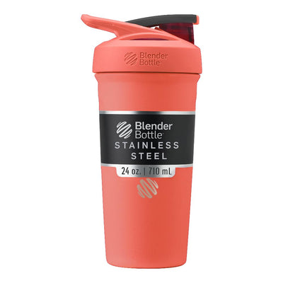 BlenderBottle Strada Shaker Cup Insulated Stainless Steel Water Bottle with Wire Whisk, 24-Ounce, Black