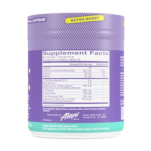 Alani Nu Pre Workout+ Powder Frozen Lemonade, Extra Boost, Sugar Free, 300mg Caffeine, L-Theanine, Beta-Alanine, Citrulline, 30 Servings