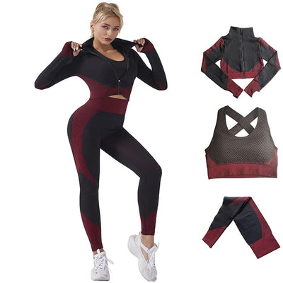 3pcs Seamless Outfit Workout Sets Gym for Women, Fitness Sports School Running Clothes Yoga Sportswear