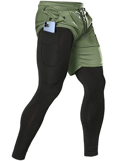 Aolesy Men's 2 in 1 Running Pants, Gym Workout Compression Pants for Men Training Athletic