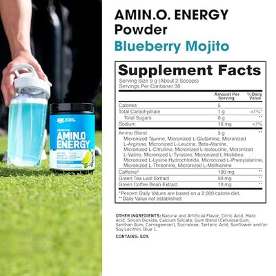 Optimum Nutrition Amino Energy - Pre Workout with Green Tea, BCAA, Amino Acids, Keto Friendly, Green Coffee Extract, Energy Powder - Watermelon, 30 Servings (Packaging May Vary)