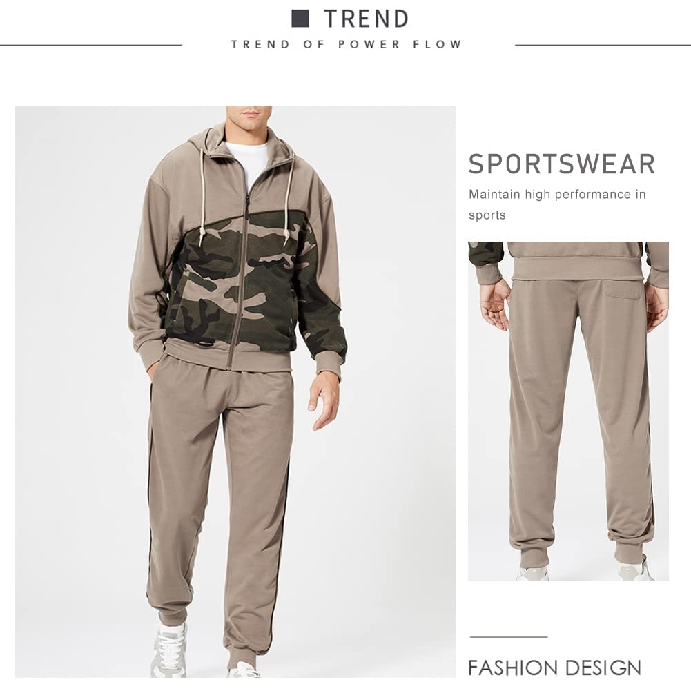 DUOFIER Men's Hooded Athletic Tracksuit Casual Full Zip Jogging Sweatsuits