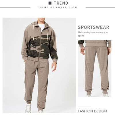 DUOFIER Men's Hooded Athletic Tracksuit Casual Full Zip Jogging Sweatsuits