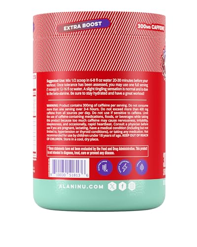 Alani Nu Pre Workout+ Powder Frozen Lemonade, Extra Boost, Sugar Free, 300mg Caffeine, L-Theanine, Beta-Alanine, Citrulline, 30 Servings