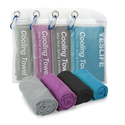 YESLIFE 4 Pack Cooling Towel 40"x12", Gym Towels for Men and Women, Soft Breathable Workout Towels for Yoga, Running, Sport, & More (Blue, Grey, Green, Pink)