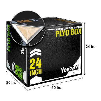 Yes4All 3-in-1 Soft-Padded Plyo Box With Wooden Core, Non-Slip Multi-Use Cushioned Plyometric Jump Box with Vinyl Cover for Jumping, Conditioning, Strength Training
