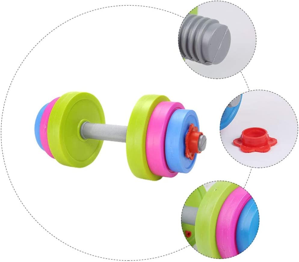 Kids Workout Dumbbell Weights Set - Toddler Toy Gym Equipment for Pretend Play Lifting, Exercise & Fitness - Adjustable Fill with Sand or Water